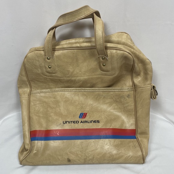 Vintage United Airlines Carry-On Flight Attendant‎ Bag Beige Vinyl R1615PSSD - Picture 1 of 9
